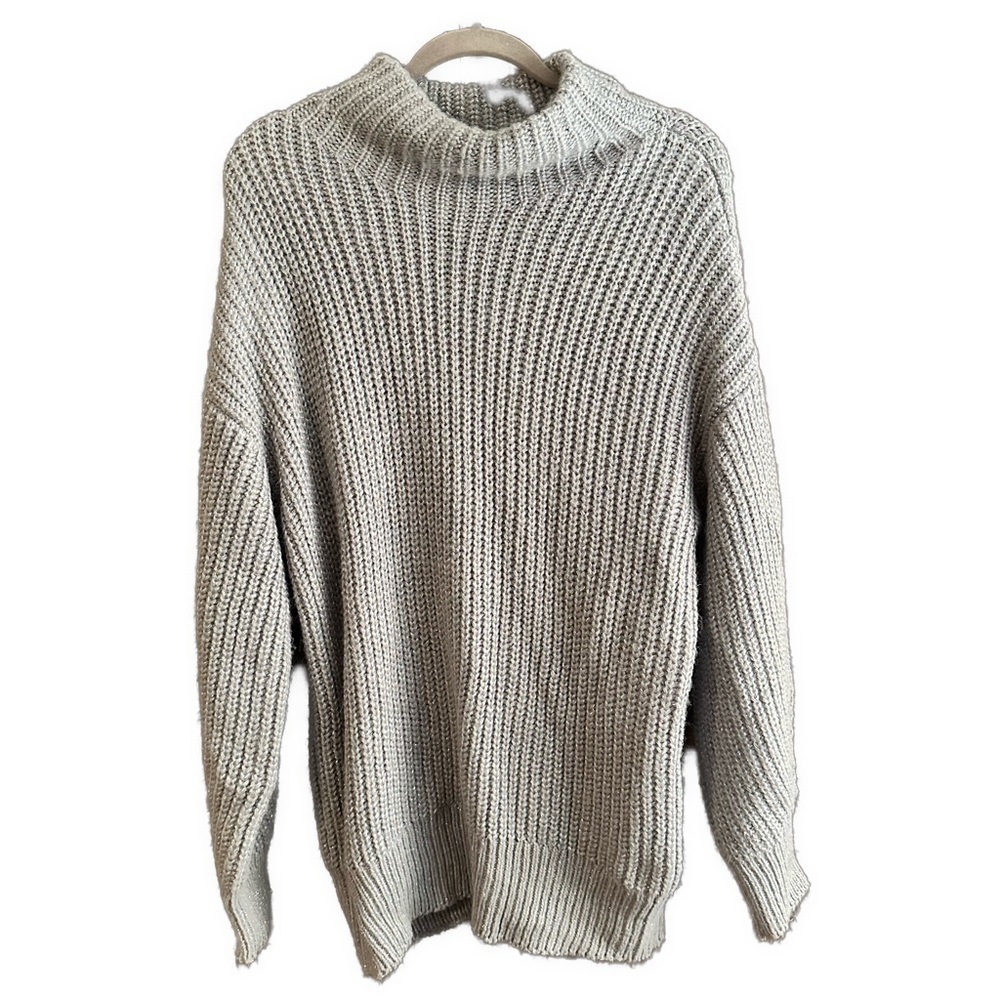 Alfani Women’s Holiday Cowl Neck Acrylic Grey Metallic Knit Sweater XL